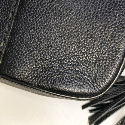 TORY BURCH Mcgraw Black Leather Fringe Crossbody Bag Single Shoulder Bag Tote Bag Golden hardware-(SKU)-931155501