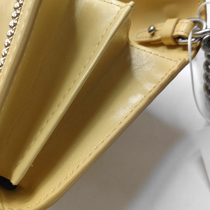 PINKO Love Evolution Small size Yellow Leather Stud Crossbody Single Shoulder Bag Clutch Golden Silver Hardware Removable shoulder strap-(SKU)-944690320