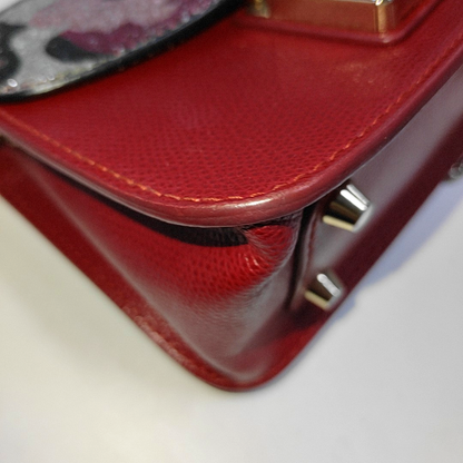 FURLA Metropolis Red Leather Printed Crossbody Single Shoulder Bag Golden hardware Removable shoulder strap-(SKU)-931098116