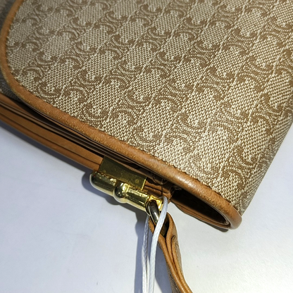 CELINE TABOU Beige coated canvas triumph gate single shoulder bag crossbody bag Golden hardware-(SKU)-14368008