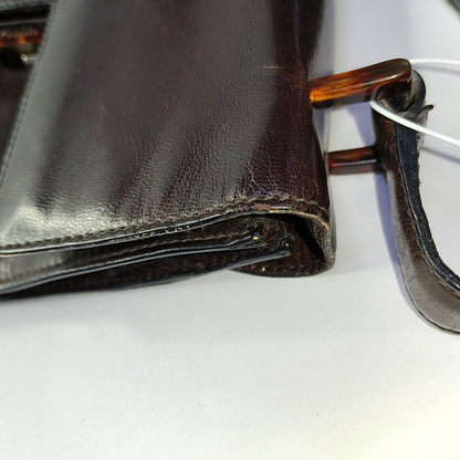 PRADA Dark Brown Leather Handbag Brown Hardware-(SKU)-954064287