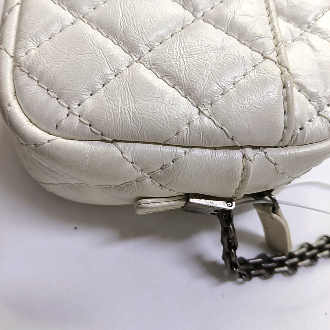 CHANEL 2.55 White Calfskin Quilted Crossbody Shoulder Bag Palladium Hardware 25 Flap-(SKU)-951553361