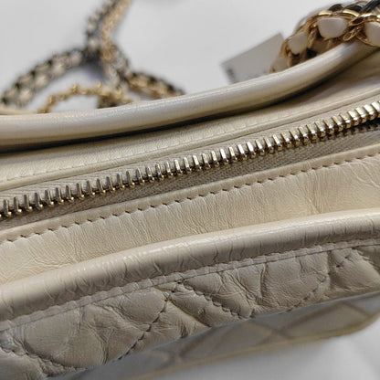 CHANEL GABRIELLE Small White Vintage Calfskin Quilted Chain Bag Crossbody Bag, Single Shoulder Bag, Gold and Silver Rhodium-Plated Hardware, 26 Clasp, Detachable Shoulder Strap-(SKU)-968499103