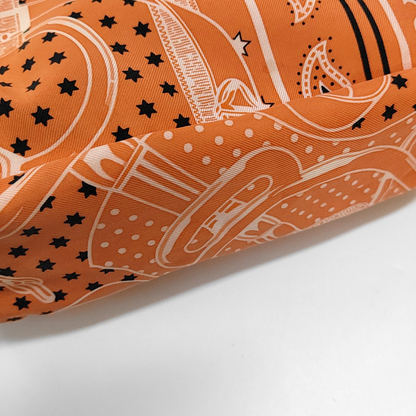 HERMÈS Fourbi 20 Orange Satin Printed Clutch Silver Hardware Tstamp-(SKU)-955960745
