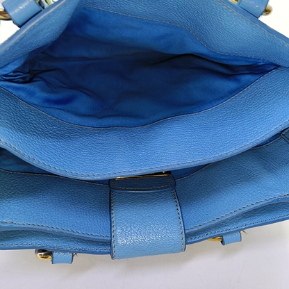 Miu Miu Madras Blue Cowhide Studs Single Shoulder Bag Tote Bag Crossbody Bag Golden hardware Removable shoulder strap-(SKU)-954293190
