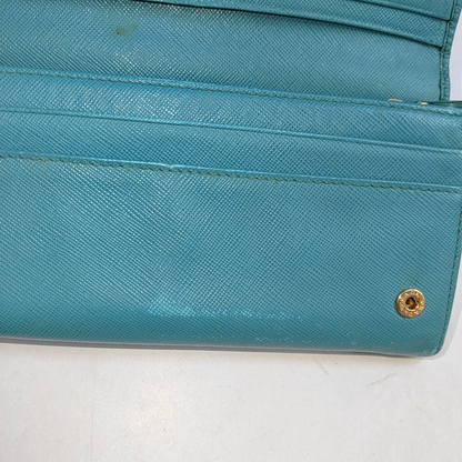 PRADA Fold Wallet浅蓝色皮革徽标,十字纹钱包-(SKU)-942554467