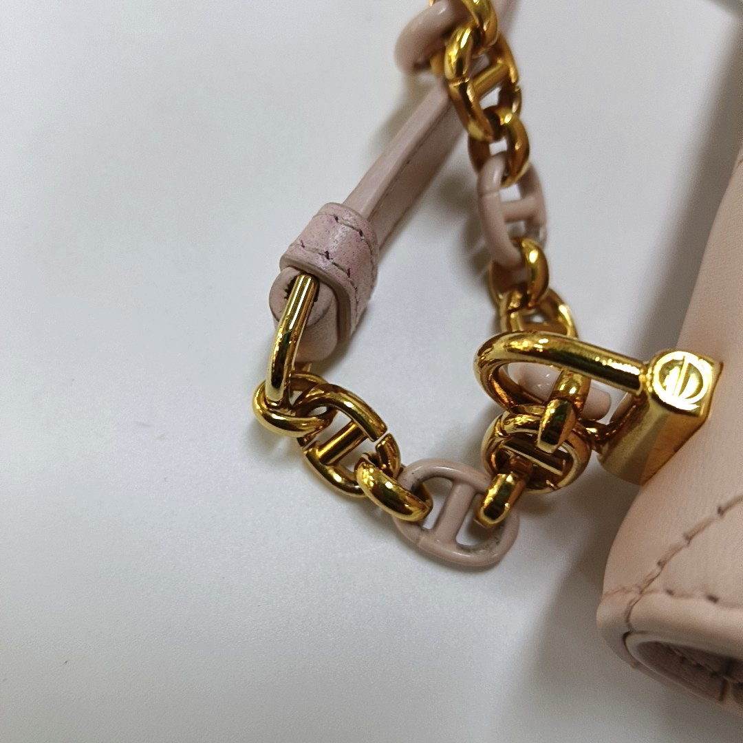 DIOR Dior Caro Mini Pink Calfskin Diamond Quilted Shoulder Bag Crossbody Bag Gold Hardware Removable Strap-(SKU)-965127534