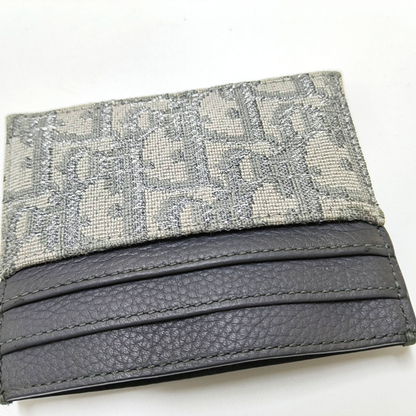 DIOR Grey Canvas Monogrammed Jacquard Card Case Ruthenium color hardware Complete Accessories-(SKU)-956051900