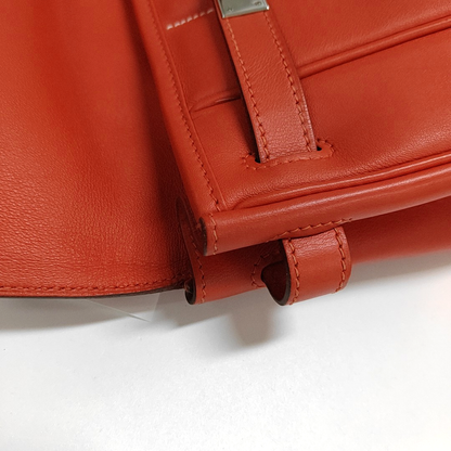 HERMÈS Berline National Red Swift Leather Quilted Shoulder Bag Crossbody Silver Hardware 🅁 Engraved Removable Strap-(SKU)-965269770