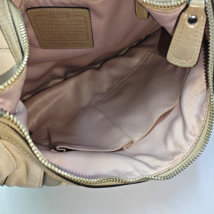 COACH Beige Leather Stamped Single Shoulder Bag Handbag Silver Hardware-(SKU)-943932252