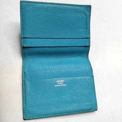 HERMÈS Tanzanian BlueChèvre MysoreGoat Leather Card Case 🄾stamp-(SKU)-944678521