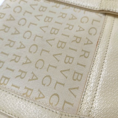 BVLGARI LA MANIE DES LOGOS Beige Canvas Floral Handbag Single Shoulder Bag Silver Hardware-(SKU)-954098204
