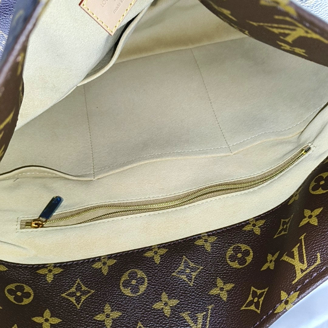 LOUIS VUITTON ARTSY Medium Brown Coated Canvas Monogram Single Shoulder Bag Handbag Gold Hardware-(SKU)-963602581