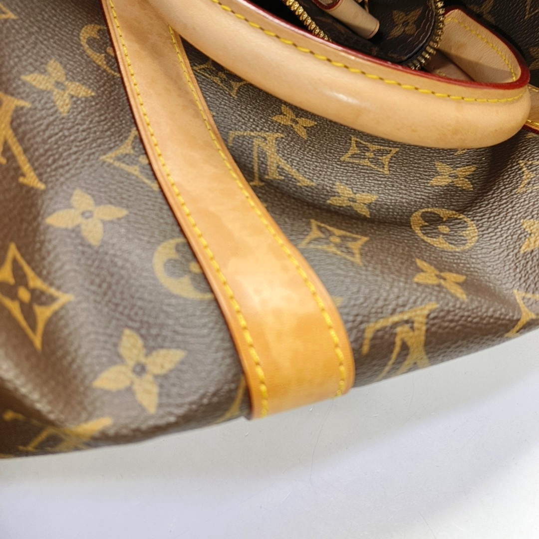 LOUIS VUITTON KEEPALL 50, brown coated canvas monogram Boston bag, shoulder bag, handbag with golden hardware and detachable strap-(SKU)-958409659
