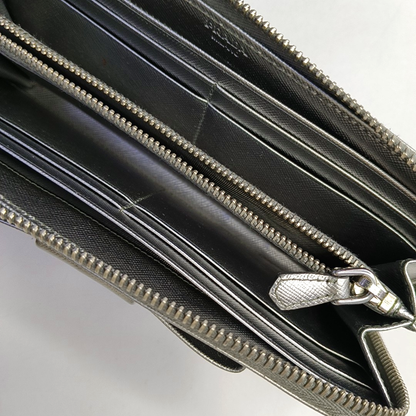 PRADA Silver Cowhide Crosshatch Pattern Wallet Silver Hardware-(SKU)-959593939