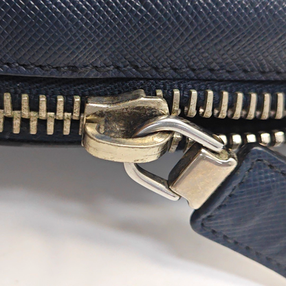 PRADA Vitello Dark blue leather logo crocodile texture handbag Silver Hardware-(SKU)-946699798