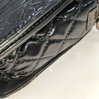 CHANEL BOY CHANEL Large Black Patent Leather Quilted Diagonal Shoulder Bag with Detachable Strap-(SKU)-14067527