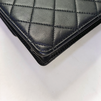 CHANEL CLASSIC VERTICAL PEARL Small Size Black Lamb Skin Quilted Crossbody Shoulder Bag Silver Hardware 29 Clasp-(SKU)-957700212