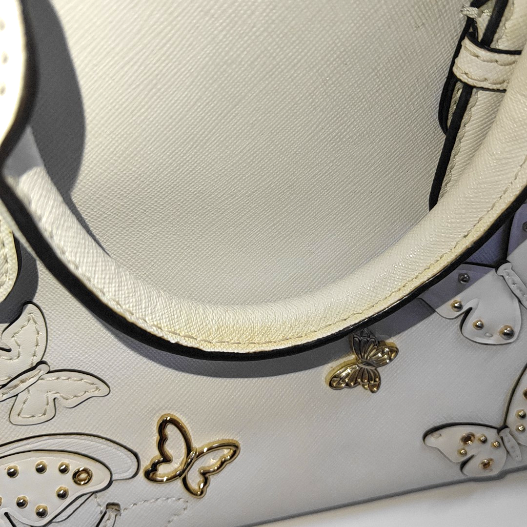 MICHAEL KORS Tote bag White Leather Patchwork Inset Crossbody Single Shoulder Bag Handbag Golden hardware Removable shoulder strap-(SKU)-932783856
