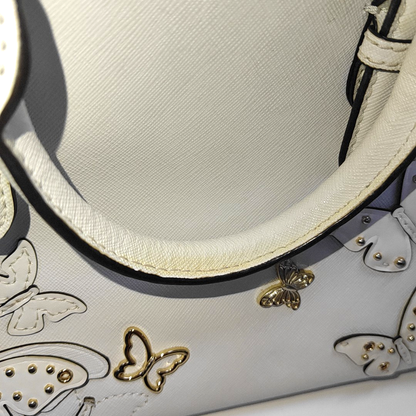 MICHAEL KORS Tote bag White Leather Patchwork Inset Crossbody Single Shoulder Bag Handbag Golden hardware Removable shoulder strap-(SKU)-932783856