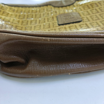 FENDI 棕色涂层帆布双F印花Shoulder Bag Golden hardware-(SKU)-959630825