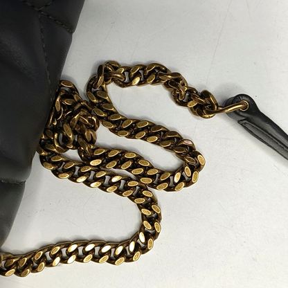 YSL PUFFER Mini Dark Gray Lamb Leather Quilted V Envelope Bag Single Shoulder Bag and Crossbody with Gold Hardware-(SKU)-955986894