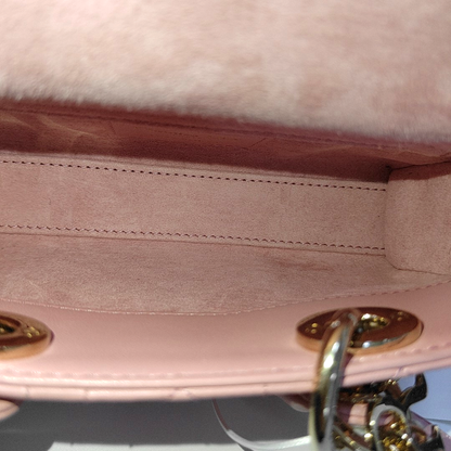 DIOR Lady D-Joy Super Mini Pink Lamb Skin Wicker Stitched Crossbody Shoulder Bag Handbag Tote Bag Golden Hardware 2 Removable Straps-(SKU)-962810919