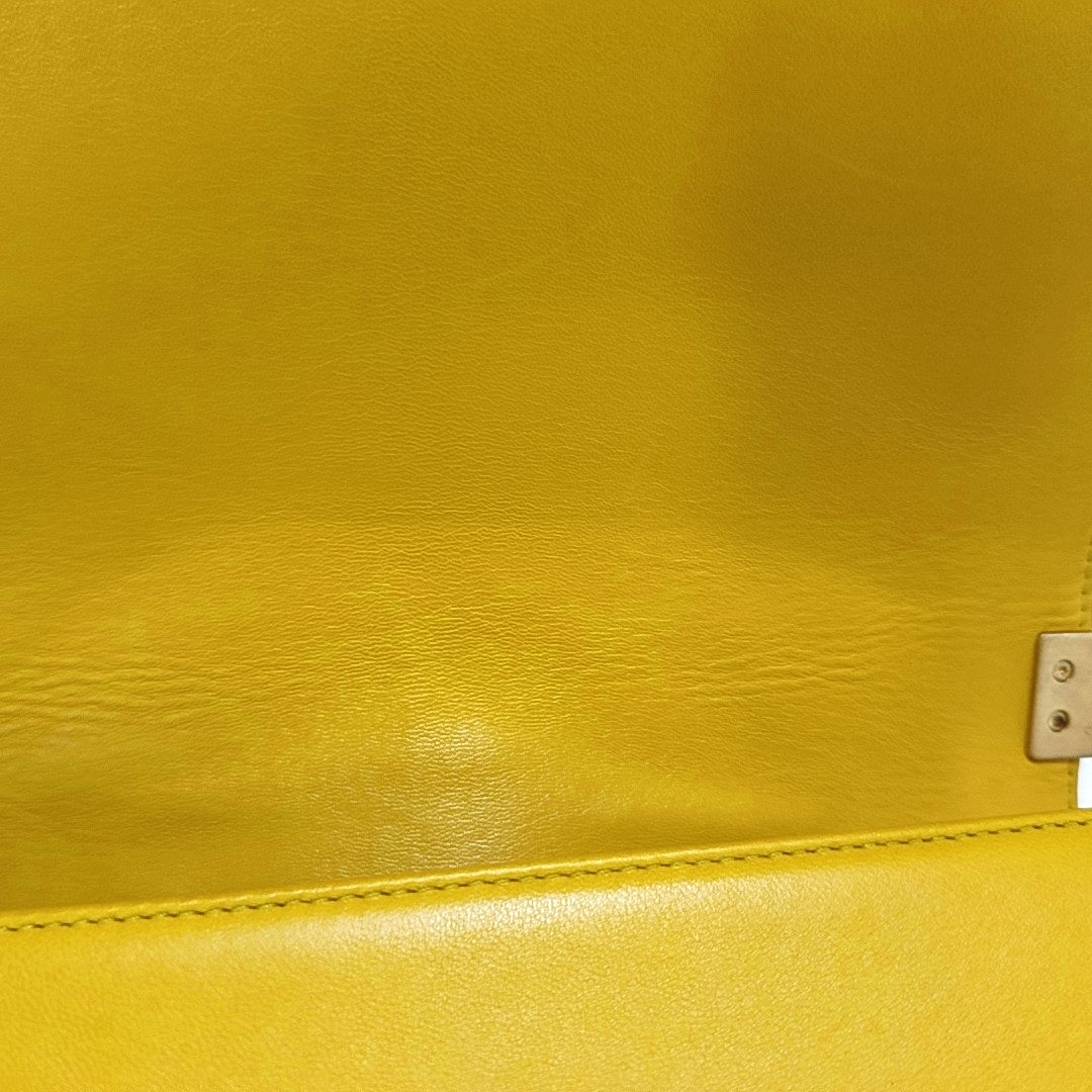 CHANEL BOY CHANEL Medium Yellow Lamb Skin Quilted V Crossbody Bag Shoulder Bag Golden Hardware 24 Clasp Removable Shoulder Strap-(SKU)-966291134