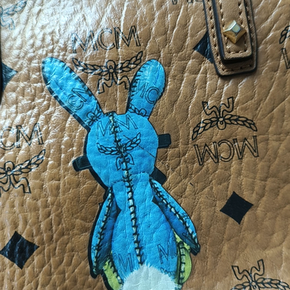 MCM ANYA mini Cognac coated canvas old flower rabbit crossbody bag, handbag Golden hardware Removable shoulder strap-(SKU)-951890333