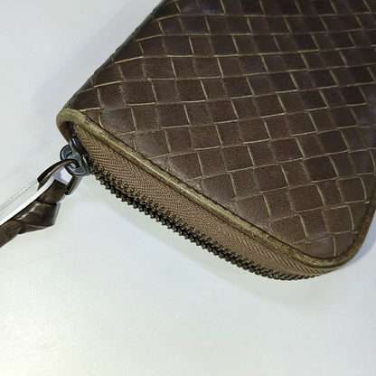 BOTTEGA VENETA Dark Brown Cowhide Woven Wallet Black hardware-(SKU)-939008283