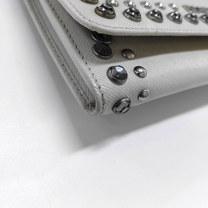PRADA White Cowhide Crisscross Studs Single Shoulder Bag Crossbody Bag Silver Hardware Removable shoulder strap-(SKU)-935053572