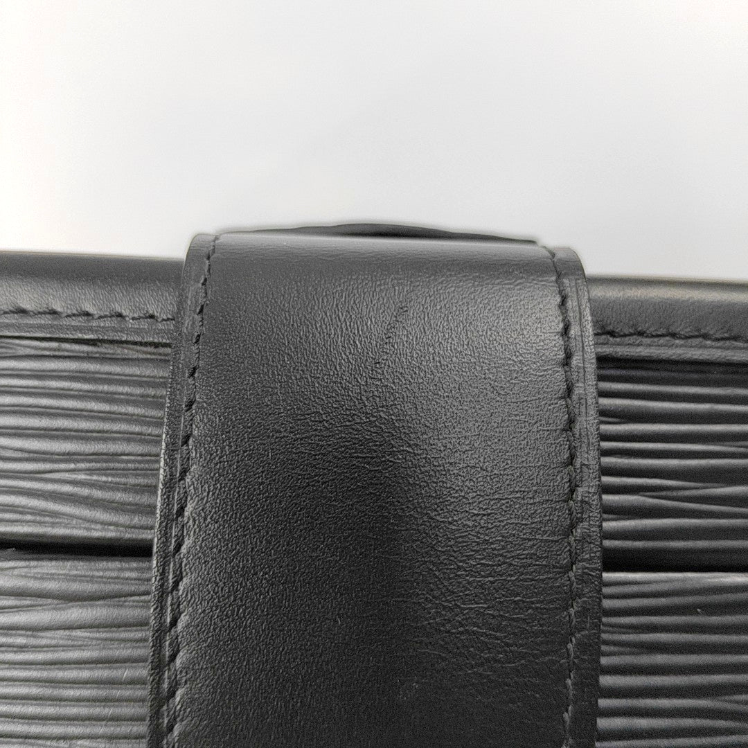 LOUIS VUITTON PETITE MALLE Black EPI Calfskin Water Ripple Pattern Crossbody Shoulder Bag Gold Hardware Removable Shoulder Strap-(SKU)-968078089