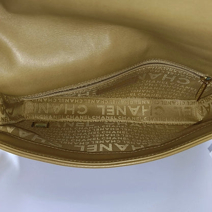 CHANEL CHOCOLATE BAR Khaki Lamb Skin Ice Grain Single Shoulder Bag with Gold Hardware, 8 Clasp-(SKU)-967802267