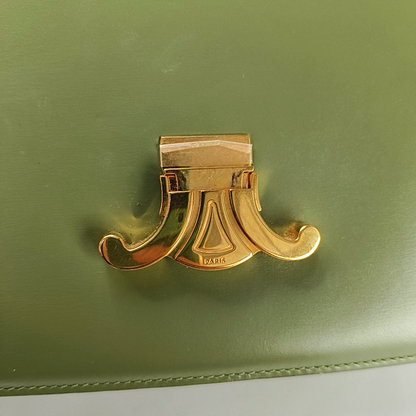 CELINE TRIOMPHE Medium Green Calfskin Shoulder Bag with Gold Hardware-(SKU)-959931687