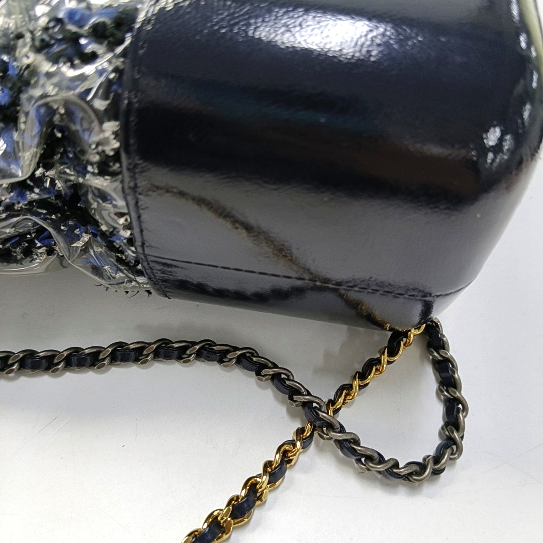 CHANEL GABRIELLE Medium Dark Blue Wool Quilted V Pattern Gabby Bag Crossbody Shoulder Bag Sling Bag Gold Silver Ruthenium Hardware 25 Clasp Removable Strap-(SKU)-954167174