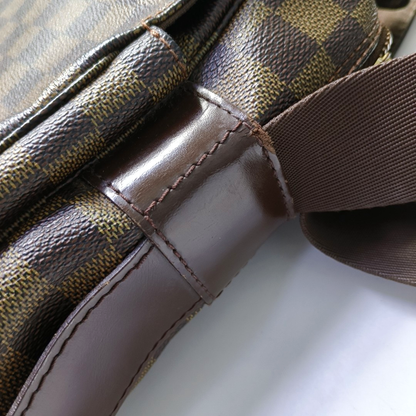 LOUIS VUITTON NAVIGLIO Brown Coated Canvas Checkered Single Shoulder Bag Crossbody Gold Brown Hardware-(SKU)-956274332
