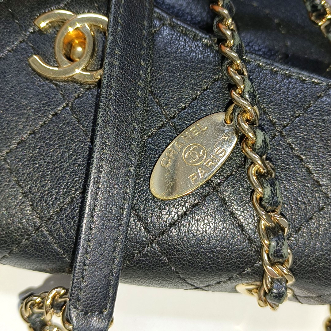 CHANEL NOW AND FOREVER Black Lamb Skin Quilted Crossbody, Shoulder Bag with Golden Hardware 27 Clasp-(SKU)-14471021