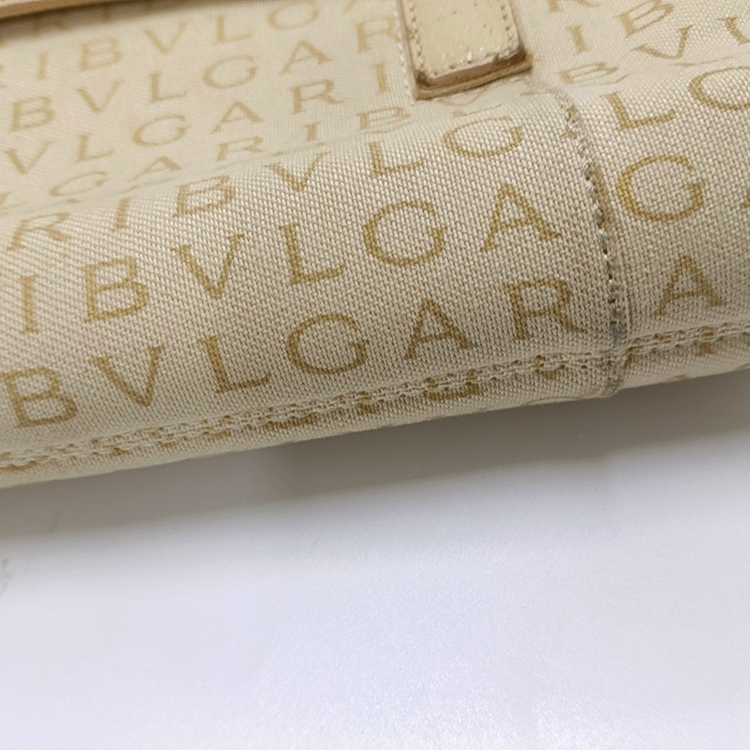BVLGARI LA MANIE DES LOGOS Beige Canvas Floral Handbag Single Shoulder Bag Silver Hardware-(SKU)-954098204