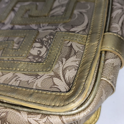 VERSACE Brown Coated Canvas Quilted Single Shoulder Bag Golden hardware-(SKU)-13724290