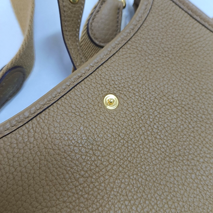 HERMÈS Evelyne TPM Caramel Color Clemence Leather Evelyne TPM Crossbody Shoulder Bag Handbag with Gold Hardware Z Mark Removable Shoulder Strap Full Set of Accessories Included-(SKU)-947423058