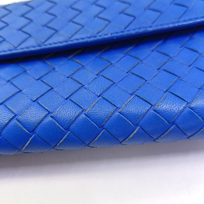 BOTTEGA VENETA Blue sheepskin woven wallet Silver Hardware-(SKU)-942953216