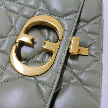 DIOR Dior Caro Medium Green Lamb Skin Monogram Quilted Crossbody Bag, Shoulder Bag, Golden Hardware-(SKU)-961613403