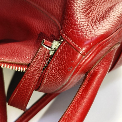 HERMÈS Lindy 34 Flag Red Clemence Leather Shoulder Bag Tote Bag Silver Hardware 🅀 Clasp-(SKU)-956096162
