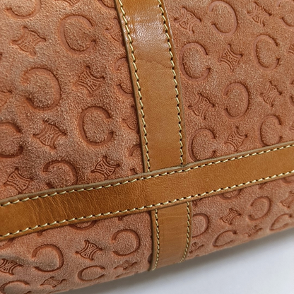 CELINE Orange Suede Triumph Embossed Tote Bag Golden hardware-(SKU)-947734984