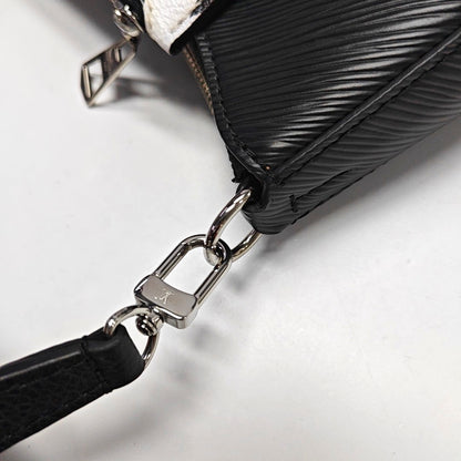 LOUIS VUITTON MARELLE Black EPI Leather Water Ripple Shoulder Bag with Shoulder Strap and Handle, Silver Hardware, Detachable Strap-(SKU)-933629695