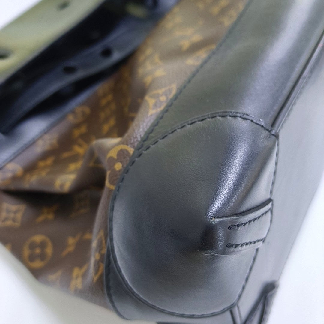 LOUIS VUITTON STEAMER Brown Coated Canvas Monogram Shoulder Bag Tote Bag Crossbody Bag Black Orange Hardware Removable Strap-(SKU)-967590852