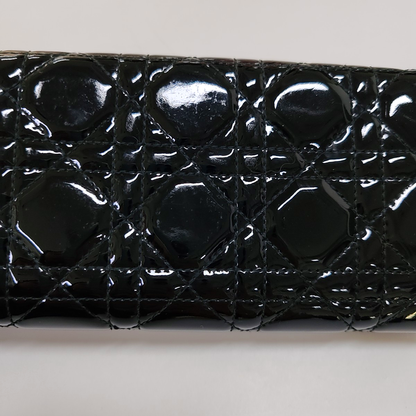 DIOR Lady Dior Black patent leather cannage quilted wallet Silver Hardware-(SKU)-959523317