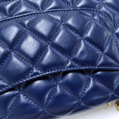 CHANEL 24B Dark Blue Lamb Skin Diamond Quilted Shoulder Bag Crossbody Bag Golden Hardware-(SKU)-965304712