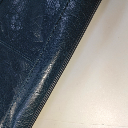 BALENCIAGA Classic City Medium size Dark Blue Lamb Skin Biker Bag Handbag Silver Hardware-(SKU)-937439194