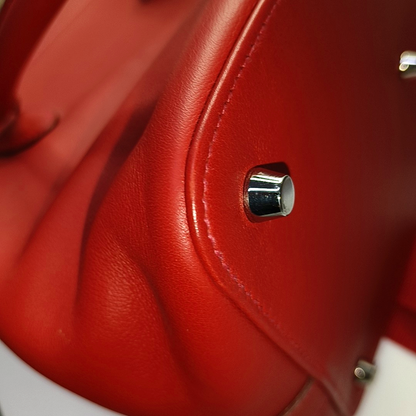 HERMÈS Toolbox 26 Peony Red Evercolor Leather Shoulder Bag with Silver Hardware, T Clasp, Detachable Strap-(SKU)-954919312